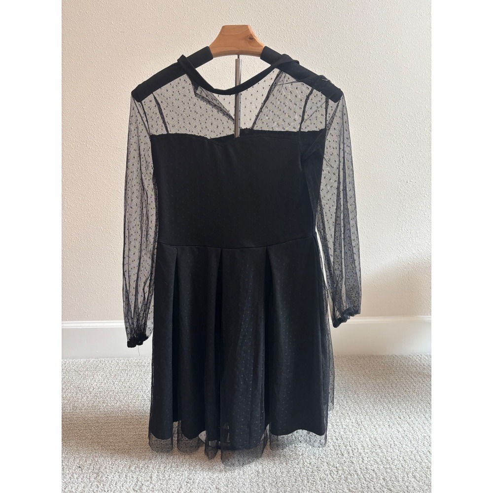 NWT Soly Hux Girls Black Swiss Dot Mesh Long Sleeve Fit Flare Party Dress 11-12Y